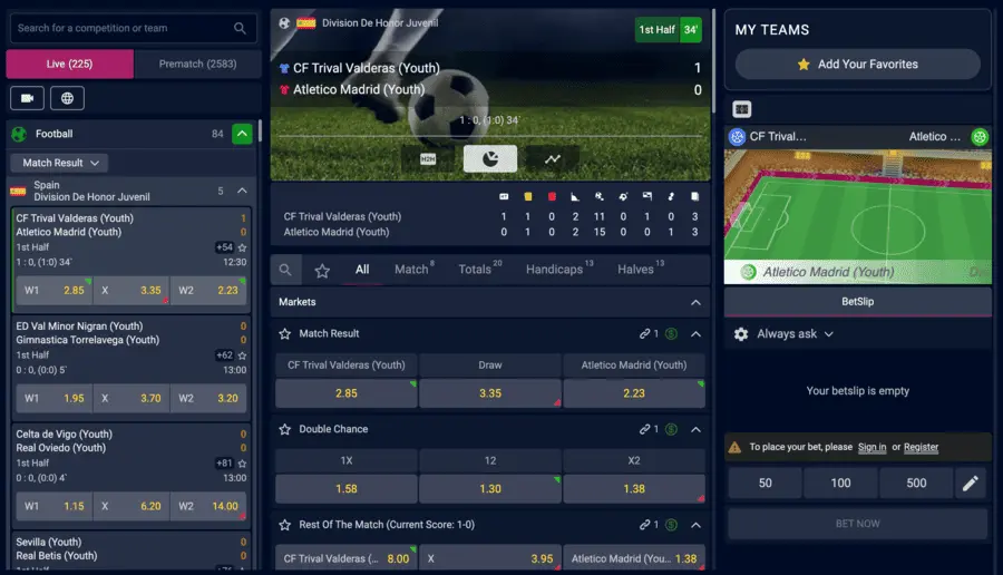 Rov Bet canlı bahis ekranı ve oranlar